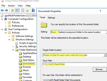 Enable user Folder Redirection in Windows via GPO