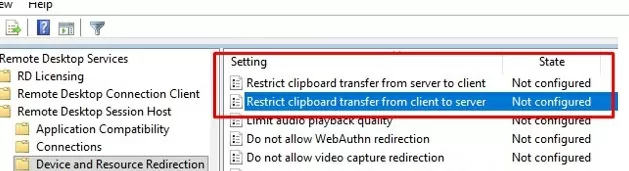 new GPO options: • Restrict clipboard transfer from client to server or from server to client