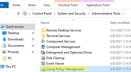 Policy Management shortcut in Administrative Tools