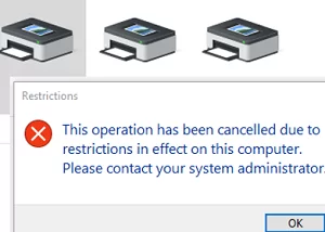 Remove printer error: This operation has been cancelled due to restrictions