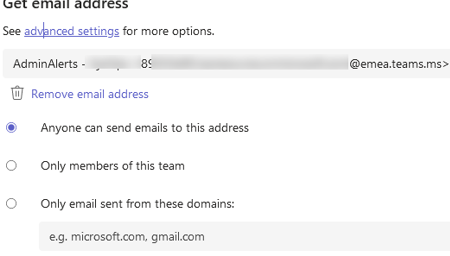 Allow sending e-mail messages to team addresses