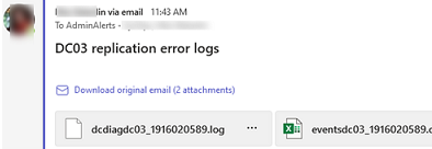 E-mail message displaying in teams channel