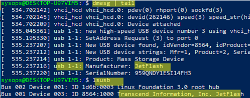 lsusb - check USB device over WSL