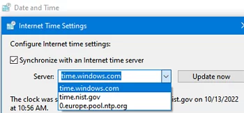 manage internet time servers in windows