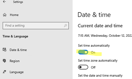 Set time automatically on Windows