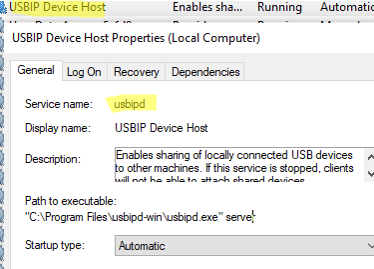 usbipd (USBIP Device Host) service on Windows