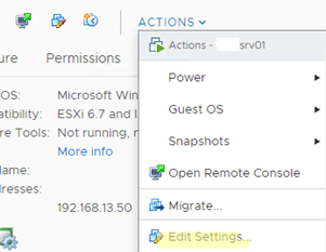 Edit VMware VM settings