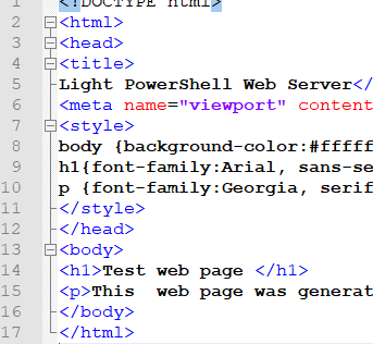 HTML file for display on HTTP web server with PowerShell