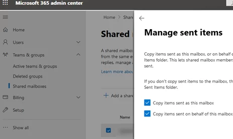 microsoft 365: enable copy sent items for shared mailbox 