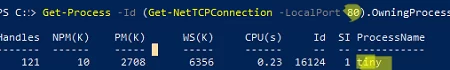 powershell -find out which process is listening on a TCP or UDP port