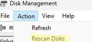 Rescan disks in Windows