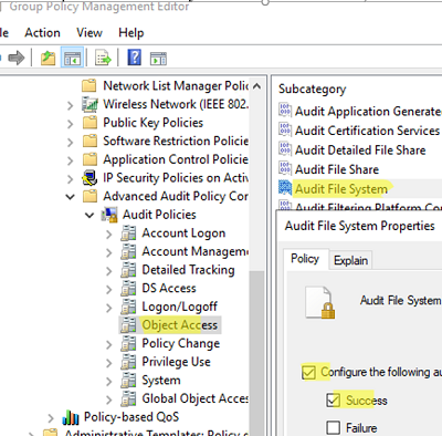 Enable audit file system policy on Windows