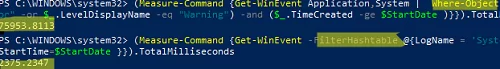 Fast event log search in PowerShell with FilterHashtable 