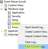 Filter the current log in Event Viewer