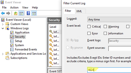 Filter logins by event ID in the event server