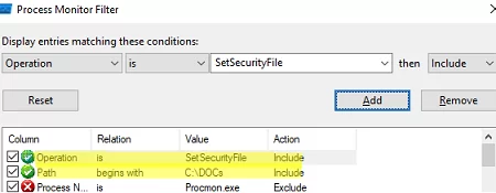 Monitor folder permission changes with proc monitor
