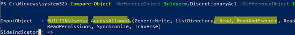 powershell: compare new and old ACL, get the differences in permission