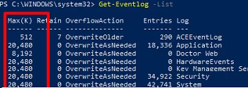 PowerShell Get-Eventlog : list event logs