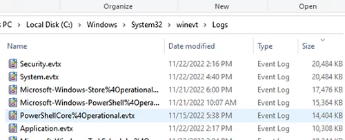 WinEvt log files with EVTX extension