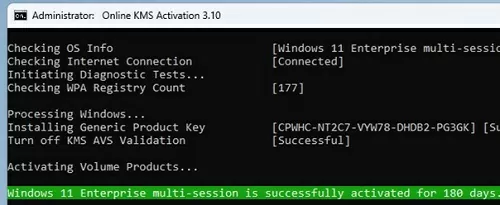 MAS script activate win11 enterprise multisession