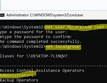 create local user cmd using net use and add to admins