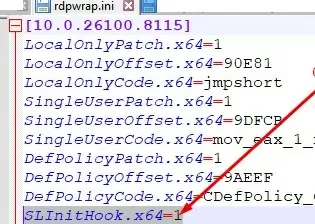 Edit SLInitHook in the rdpwrap.ini to fix remote print issue