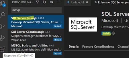 Install mssql extension for Visual Studio Code 