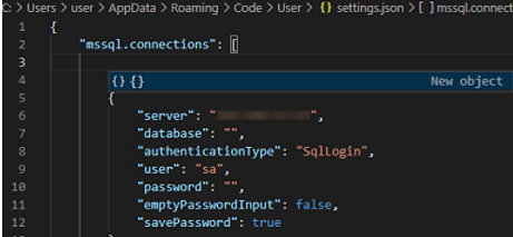 MSSQL connection settings in json file