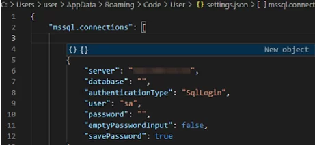 MSSQL connection settings in json file