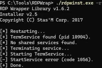 restart rdpwrapper