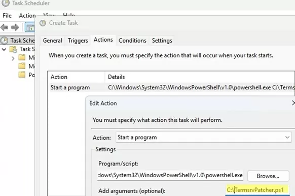 Scheduled task: autopatch termsrv.dll