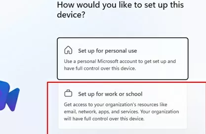 setup win11 for work or school with local account