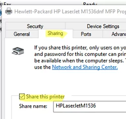 Turn off and on printer sharing on Windows