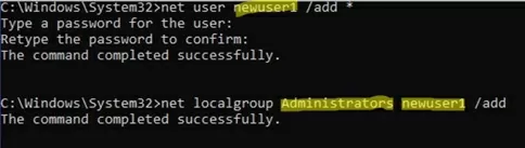 cmd: create new local user add to admins