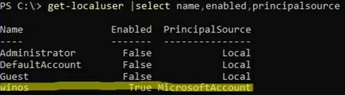 List local users - there is only microsoft account available in Windows 11
