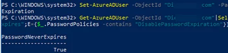 Set an individual user's password to never expire in Azure AD