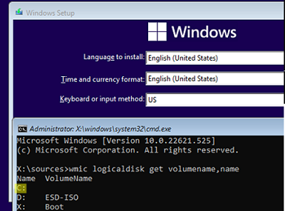 Shift+F10 - run command prompt on Windows Setup screen
