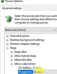 Disable wake timer in Windows