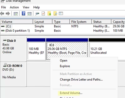 Extend Volume with Windows Disk Management