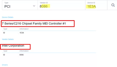 Find unknown devices using a vendor and device IDs