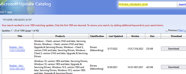 Search driver by PCI\VEN_ID and DEV_ID in Microsoft Update Catalog