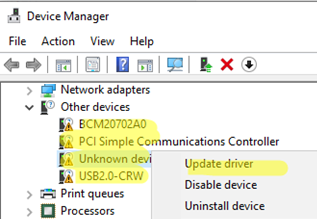 Unknown device in Windows device manager
