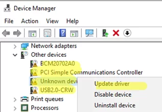 Unknown device in Windows device manager