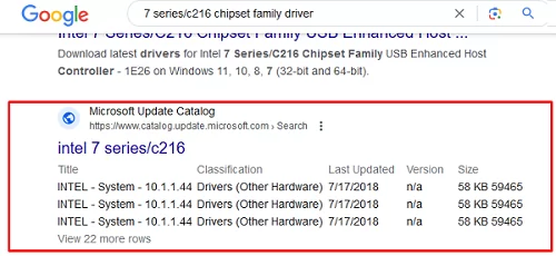 Use Google to find device driver for Windows