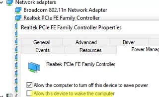 Windows Device manager: Prevent device from wake up computer