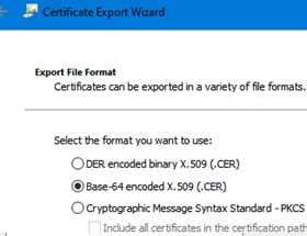 Conver certificate to base 64 encoded x.509 (CER format)