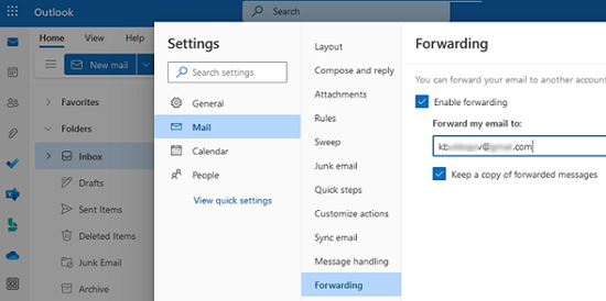 Enable email forwarding in Outlook