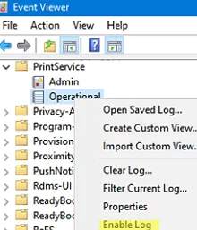 Enable print logging in Event Viewer