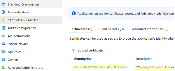 Import certificate to Azure app registration