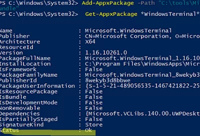 Add-AppxPackage: install Microsoft.WindowsTerminal msixbundle